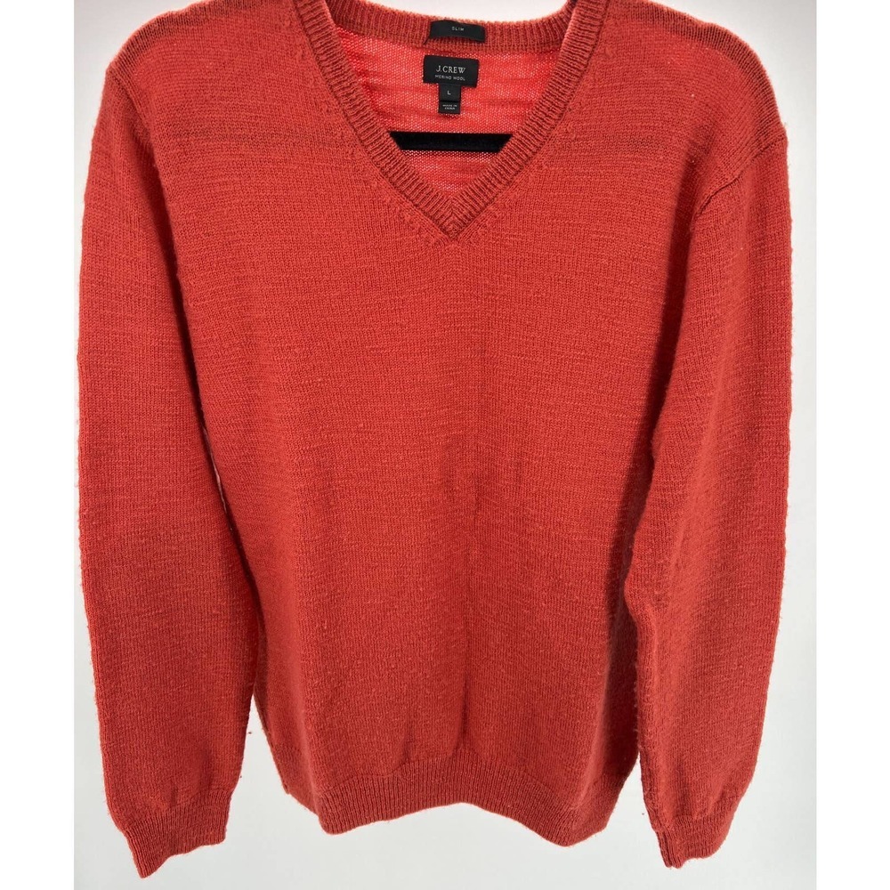 J. Crew 100% Merino Wool Men's Slim Fit Sweater With Elbow Patches Coral Red L